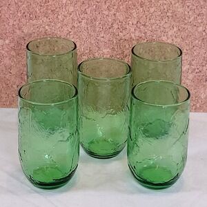 Anchor Hocking Sherwood 5oz Juice Glass Spearmint Bark Leaf Set of 5 MCM
